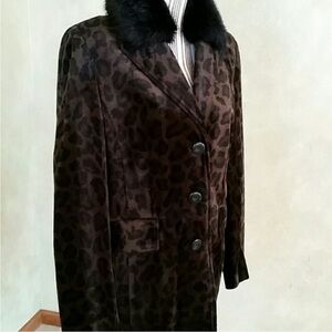 INC International Concepts Animal Print Coat with Black Collar